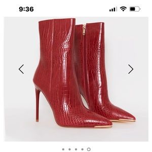 Brand new anusha red faux croc print gold tip heels